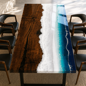 Black Walnut Beach Wave Epoxy Resin Dining Table