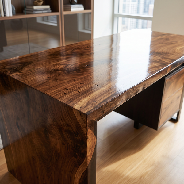 Black Walnut Waterfall Executive Storage Epoxy Resin Desk