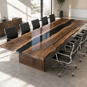 Black Walnut Live Edge Black River Epoxy Resin Conference Table
