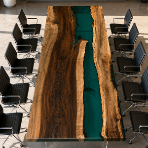 Black Walnut Wood Green River Translucent Epoxy Resin Conference Table