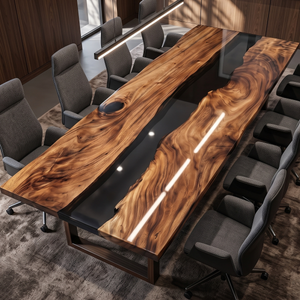 Walnut Wood Black Transparent River Epoxy Resin Conference Table