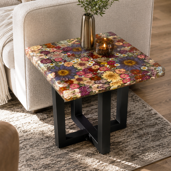 Pure Resin Botanical Meadow Floral Square Side Table
