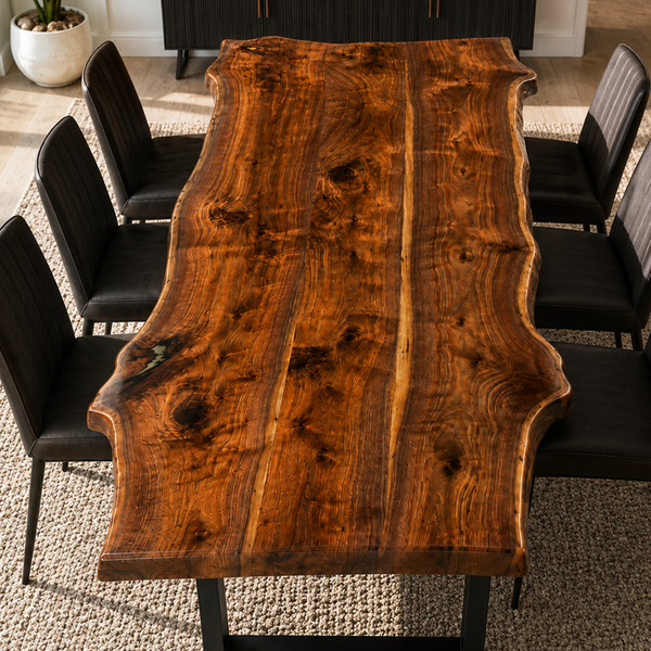 Black Walnut Organic Live Edge Curled Grain Wood Slab Table
