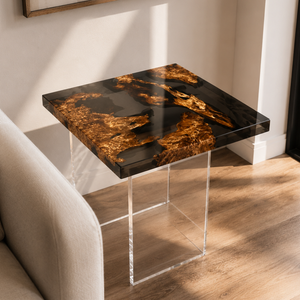 Cunninghamia Transparent Black Burl Square Epoxy Resin Side Table