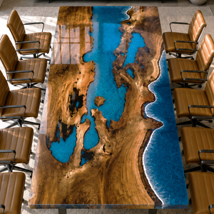Golden Camphor Ocean Wave Epoxy Resin Conference Table