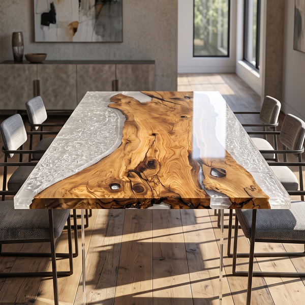Olive Wood Crystal Epoxy Resin Dining Table