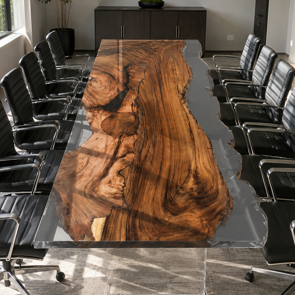 Walnut Black Transparent Epoxy Resin Conference Table