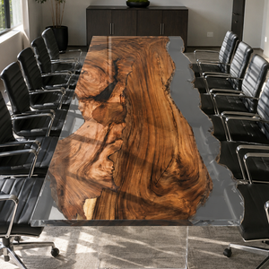 Walnut Black Transparent Epoxy Resin Conference Table