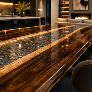Walnut Architectural Ice Flow Epoxy Resin WaterFall Table