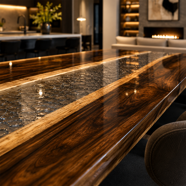 Walnut Architectural Ice Flow Epoxy Resin WaterFall Table