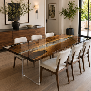 Black Walnut Natural Edge Clear Epoxy Resin Dining Table