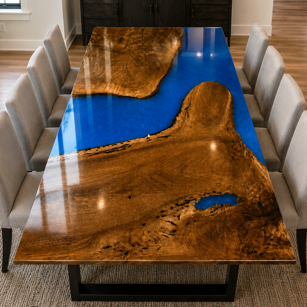 Black Walnut Wood Deep Ocean Epoxy Resin Dining Table