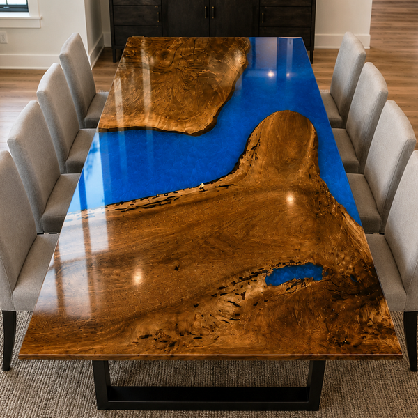 Black Walnut Wood Deep Ocean Epoxy Resin Dining Table