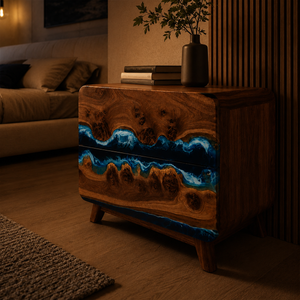 Black Walnut Ocean Flow Bedside Epoxy Resin Nightstand