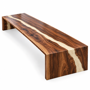 White background view of the Ivorycascade rectangular black walnut conference table with white epoxy.