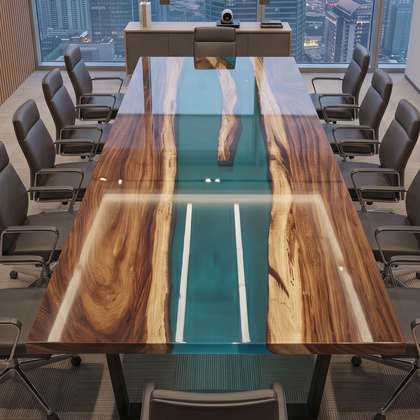 Walnut Wood Blue River Transparent Epoxy Resin Dining Table