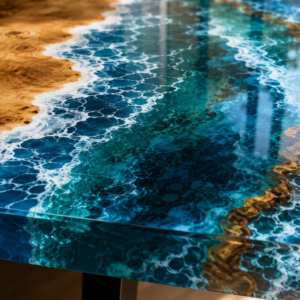 Poplar Wood Sea Wave Fluorescent Epoxy Table