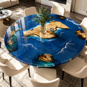 Walnut Ocean Wave Island Epoxy Resin Round Table