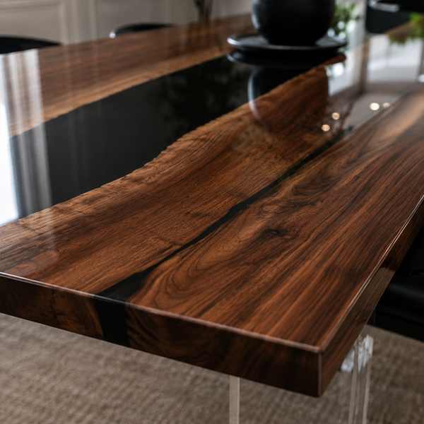 Black Walnut Black River Live Edge Epoxy Resin Dining Table