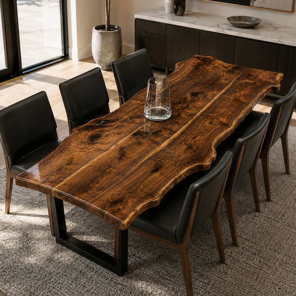 Black Walnut Organic Live Edge Curled Grain Wood Slab Table