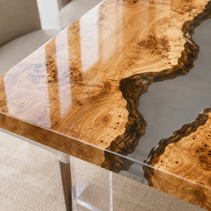 Poplar Burl Golden Cluster Translucent Epoxy Resin Dining Table