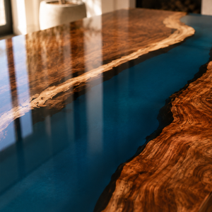 Walnut Blue River Live Edge Epoxy Resin Dining Table