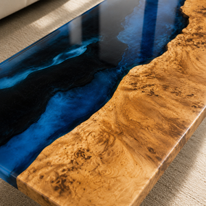 Poplar Burl Deep Blue Ocean Epoxy Resin Coffee Table