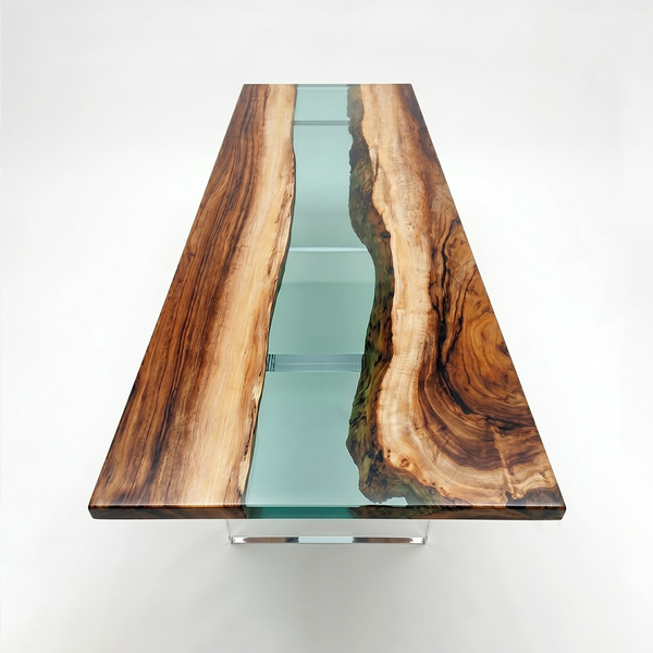 Walnut Live Edge Green River Transparent Epoxy Resin Dining Table