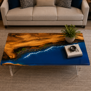 Walnut Rocky Coastline Epoxy Resin Coffee Table