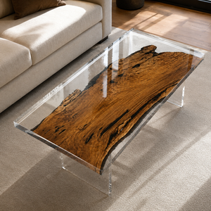 Black Walnut Wood Clear Transparent Rectangular Edge Epoxy Resin Coffee Table