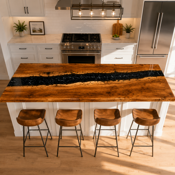 Walnut Wood Black River Live Edge Epoxy Resin Countertop