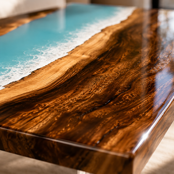 Walnut Ocean Whisper Epoxy Resin Coffee Table