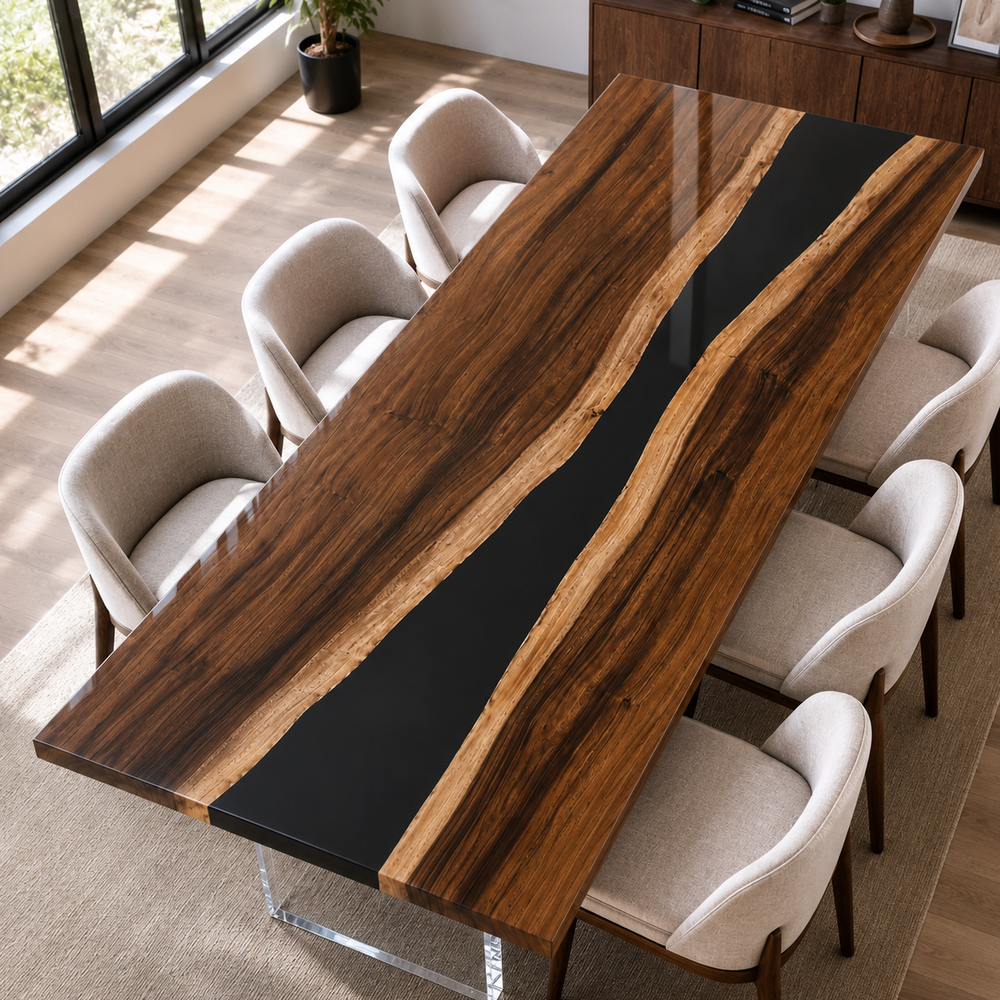 Walnut Black River Transparent Epoxy Resin Dining Table