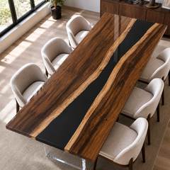 Walnut Black River Transparent Epoxy Resin Dining Table