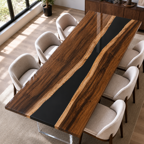 Walnut Black River Transparent Epoxy Resin Dining Table