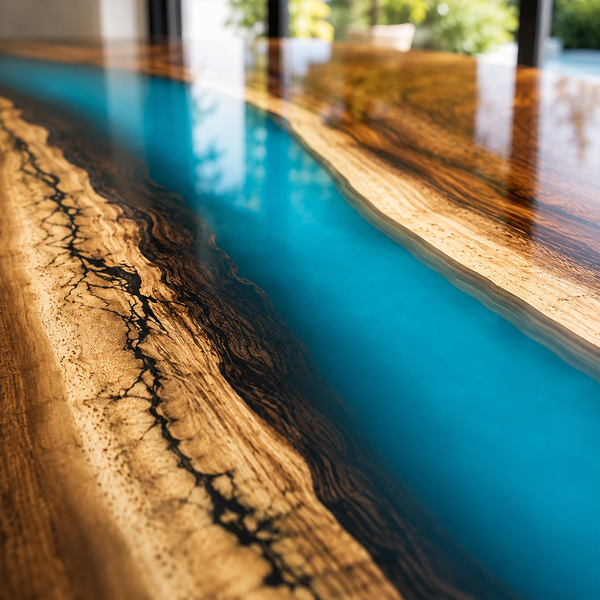 Walnut Blue River Transparent Epoxy Resin Round Dining Table