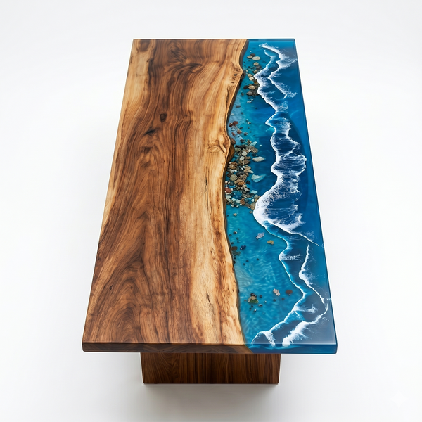 Walnut Island Beachfront Epoxy Resin Dining Table