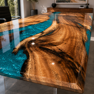 Walnut Turquoise Swirl Epoxy Resin Dining Table