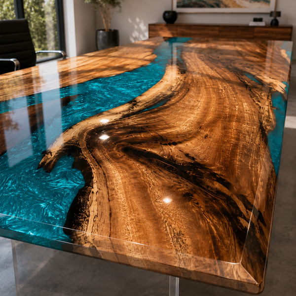 Walnut Turquoise Swirl Epoxy Resin Dining Table