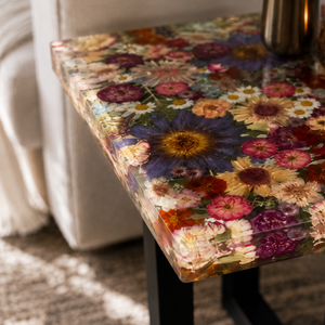 Pure Resin Botanical Meadow Floral Square Side Table