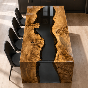 Poplar Burl Black Transparent Epoxy Resin Waterfall Table