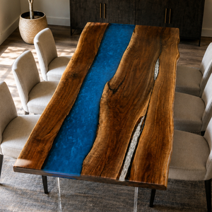Black Walnut Deep Ocean Wave Shimmer Epoxy Resin Dining Table