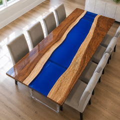 Walnut Clear Blue Epoxy Resin Dining Table