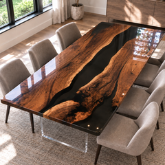 Black Walnut Natural Grain River Epoxy Resin Dining Table