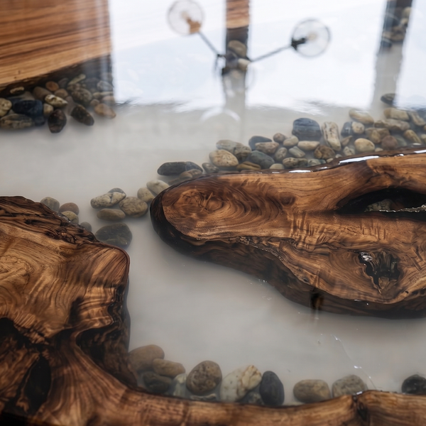 Oval Walnut Wood Epoxy Resin Coffee Table