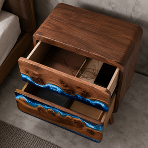 Black Walnut Ocean Flow Bedside Epoxy Resin Nightstand