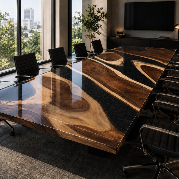 Walnut Luxury Onyx Wave Contemporary Epoxy Resin Conference Table