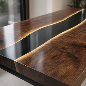 Black Walnut Live Edge Storage River Epoxy Resin Desk