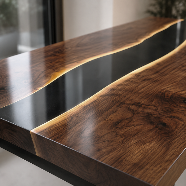 Black Walnut Live Edge Storage River Epoxy Resin Desk