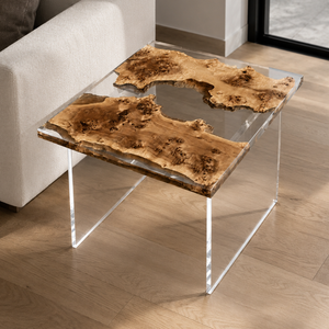 Poplar Wood Square Clear Epoxy Resin Side Table